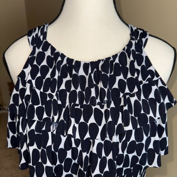 Enfocus Studio black and white sleeveless summer dress with ruffles on bodice - Picture 2 of 11